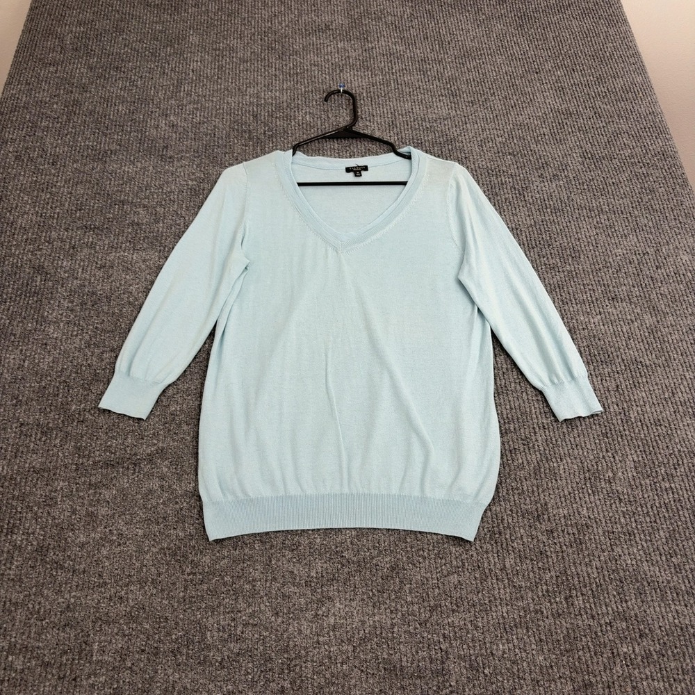 Talbots Sweater Womens M Blue Silk Cotton Blend V Neck 3/4 Sleeve Classic Style